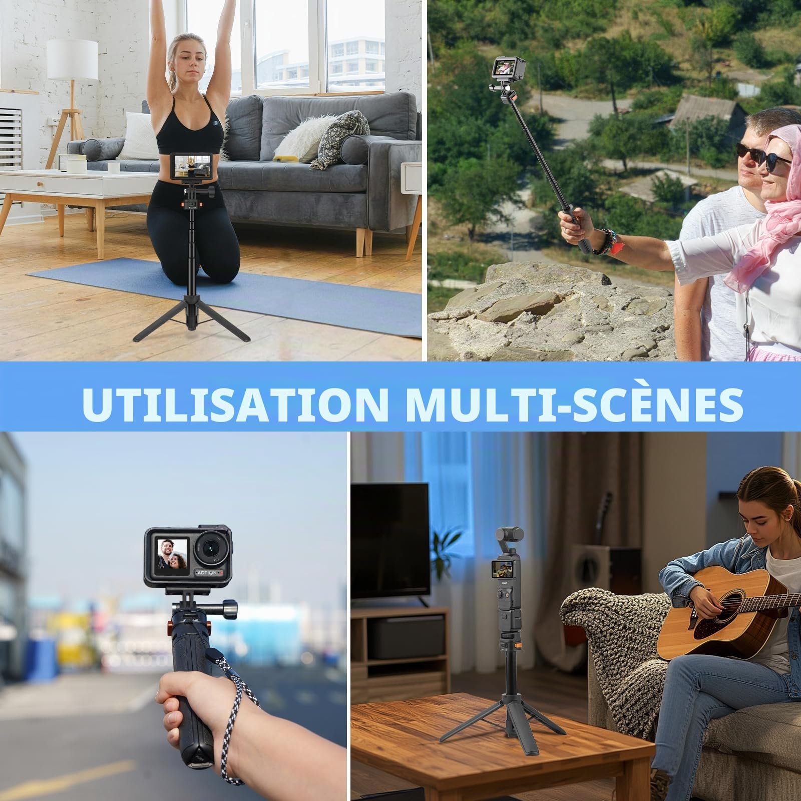 Osmo Pocket 3 Trépied Extensible Go Pro, Mini trépied Bureau Portable, vis dégagement Rapide 6,35 mm Vlog DJI Action 5 Pro Insta 360 X4