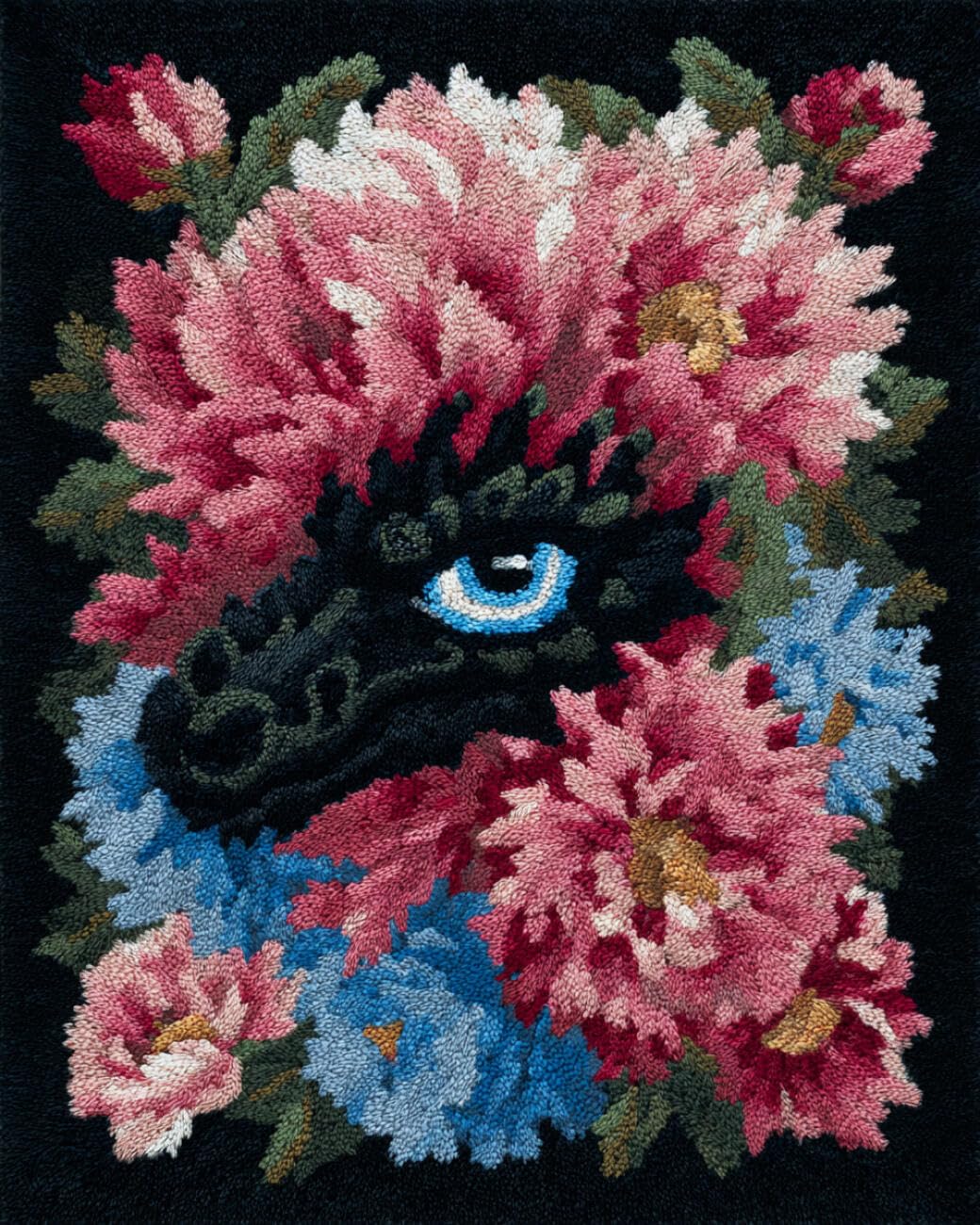 AMBATTERY Latch Hook Rug Kit Dragons and Flowers 60x90cm