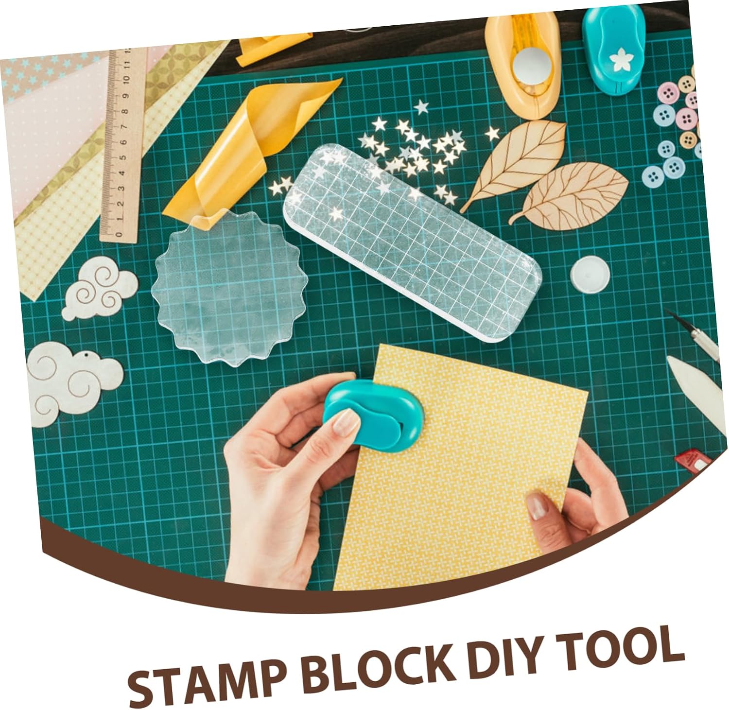 TEHAUX Acrylic Stamping Blocks Set 4pcs Stamping Board Grid Lines Ideal for DIY Craft Projects