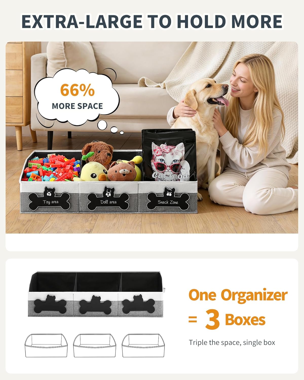 Large Dog Toy Basket, Dog Toy Bin with DIY Tag, Personalized Dog Toy Box, Collapsible Dog Toy Storage, Fabric Puppy Cat Toy Bin for Indoor Living Room Area