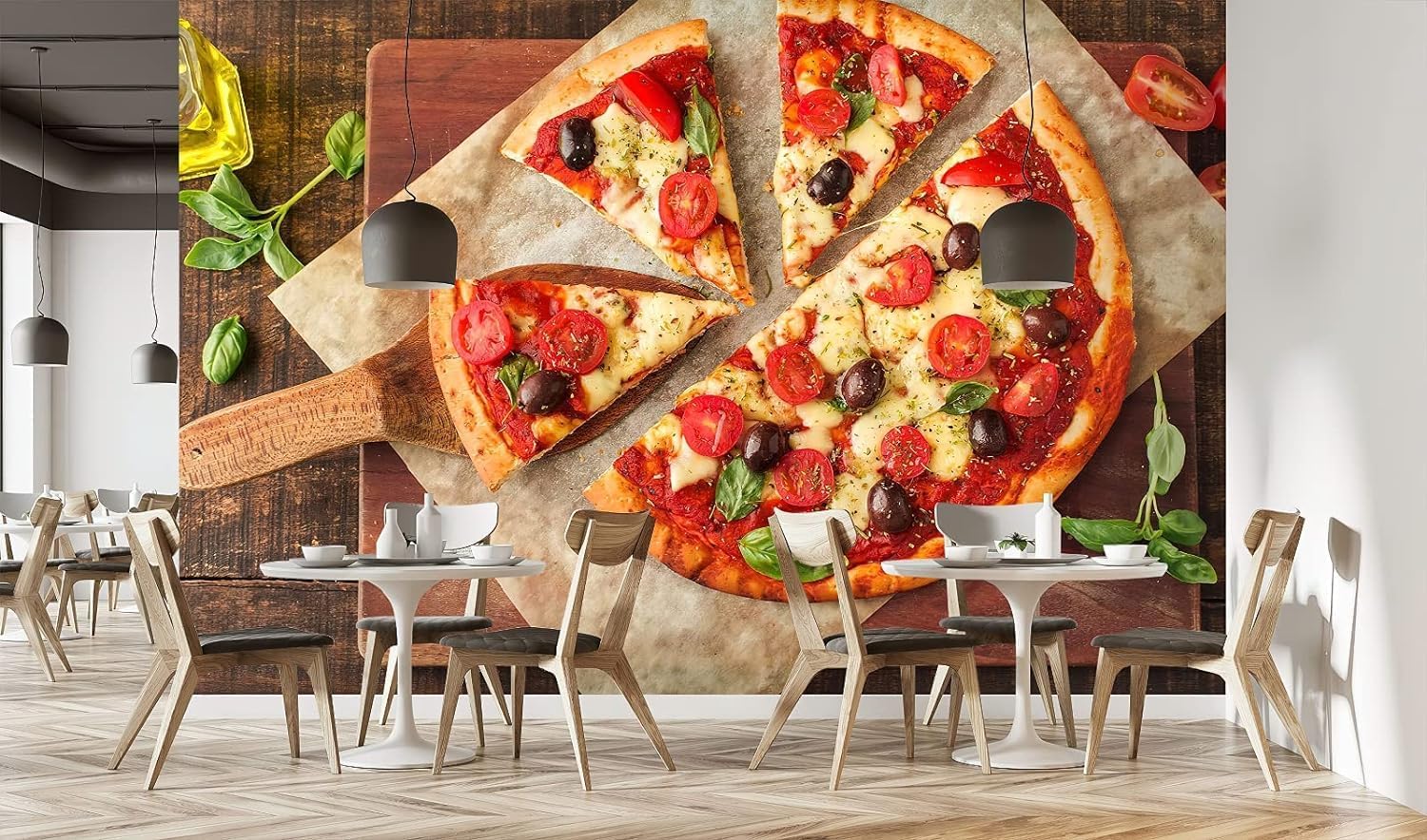Delicious Pizza Modern 3D Photo Wall Mural, Food Theme Peel and Stick Self-Adhesive Wallpaper, Removable Wall Decor Sticker for Living Room Bedroom TV Background 157''Wx110''L-PVC