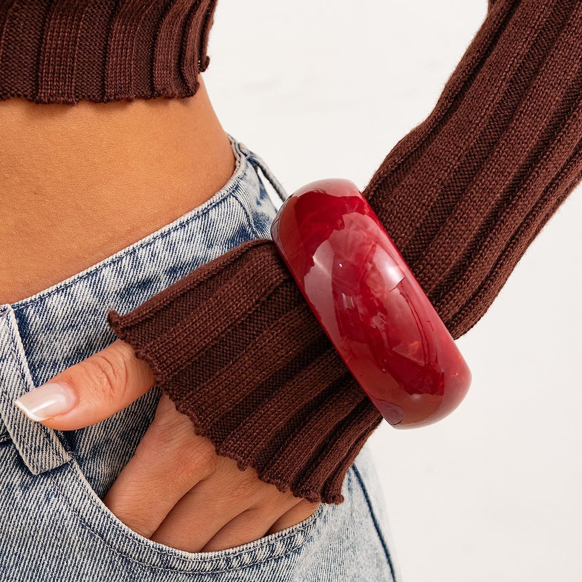 Exaggerated Colorful Irregular Geometric Acrylic Resin Bangle Bracelet Handmade Chunky Multicolor Round Square Acetate Wide Transparent Wristband Bracelet for Women Jewelry - Image 4