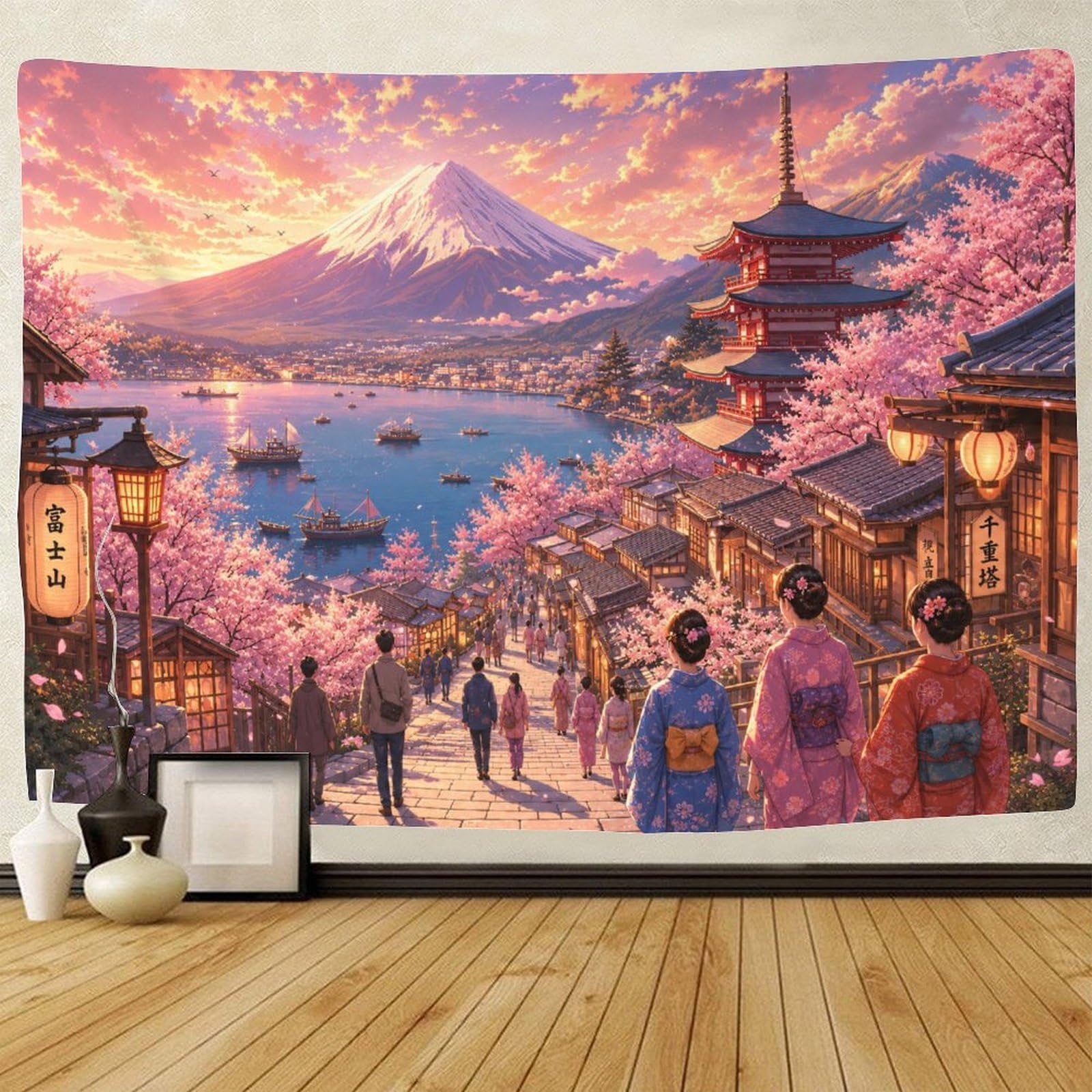 ASDFGHJKLZA Japanese Mount Fuji Lakeside 3D Print Tapestry for Bedroom Wall Hanging Decor Tapestries Poster Curtain Bedroom Dorm 130cmx150cm