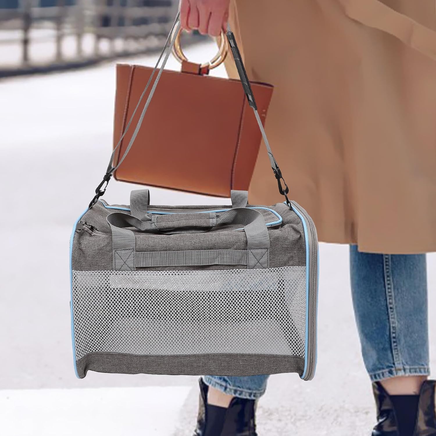 BESTonZON Pet Carrier Bag Soft-Sided Breathable Mesh Cat and Puppy Travel Carrier Portable Outdoor Small Dog Gray