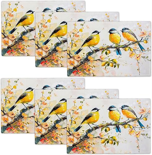 Vista 127 de Juego de 4 manteles individuales botánicos con diseño de flores, plantas botánicas, hojas de flores, rústico, floral, impermeable, lavable