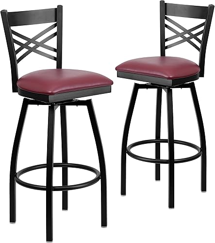 Miniatura 20 de Flash Furniture HERCULES Series Black ''X'' Taburete giratorio de metal – asiento de vinilo negro Asiento de vinilo negro/marco de metal