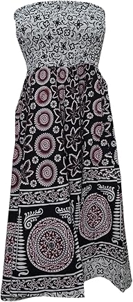 Mogul Interior Womens Sundress Strapless Printed Smocked Boho Chic Dresses S/M