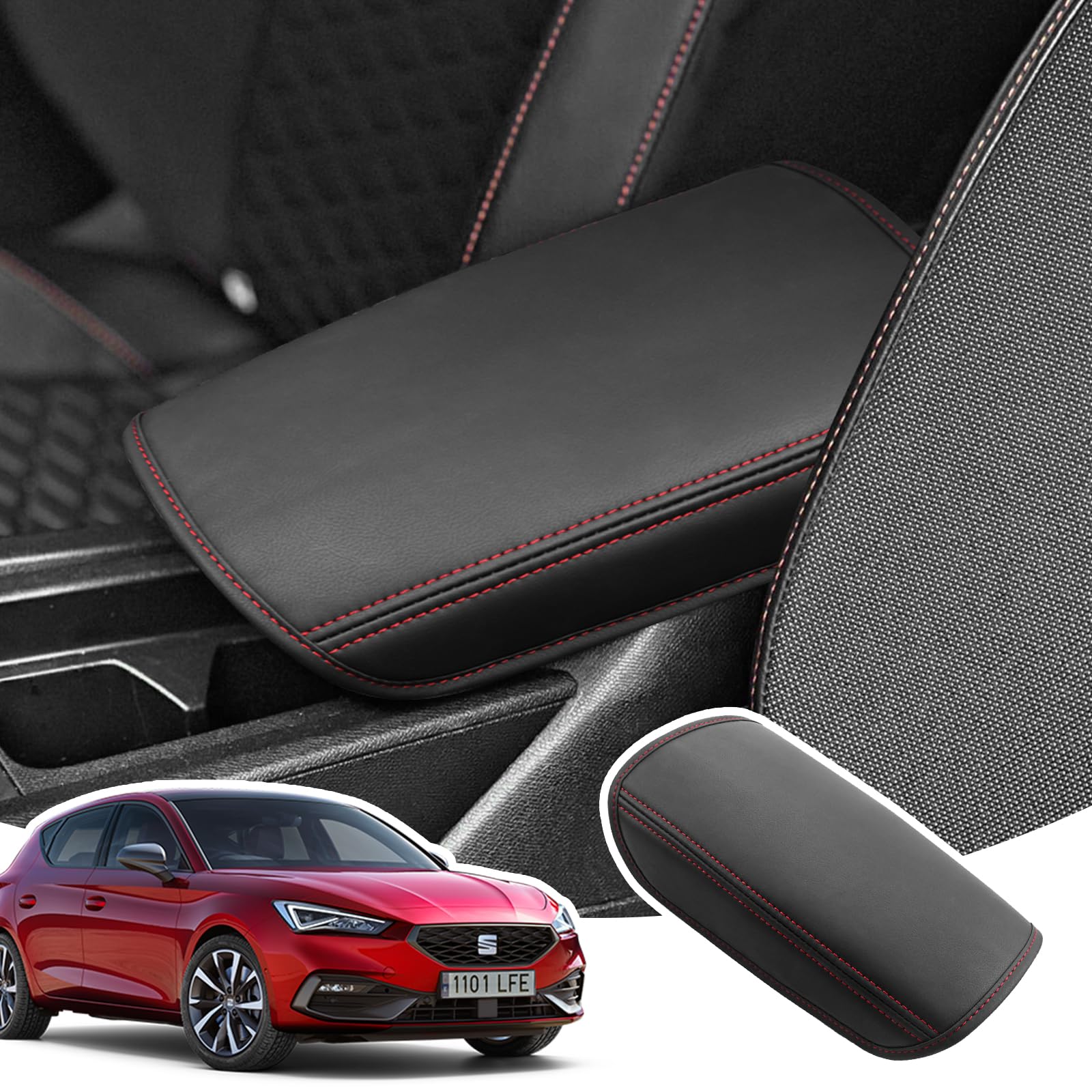 Pokrowiec na Podłokietnik dla Seat Leon Cupra Formentor 2020-2025 | Ochrona Podłokietnika Konsoli Środkowej, Tworzywo Skóra PU, Kompatybilna z Cupra Leon, Czerwony