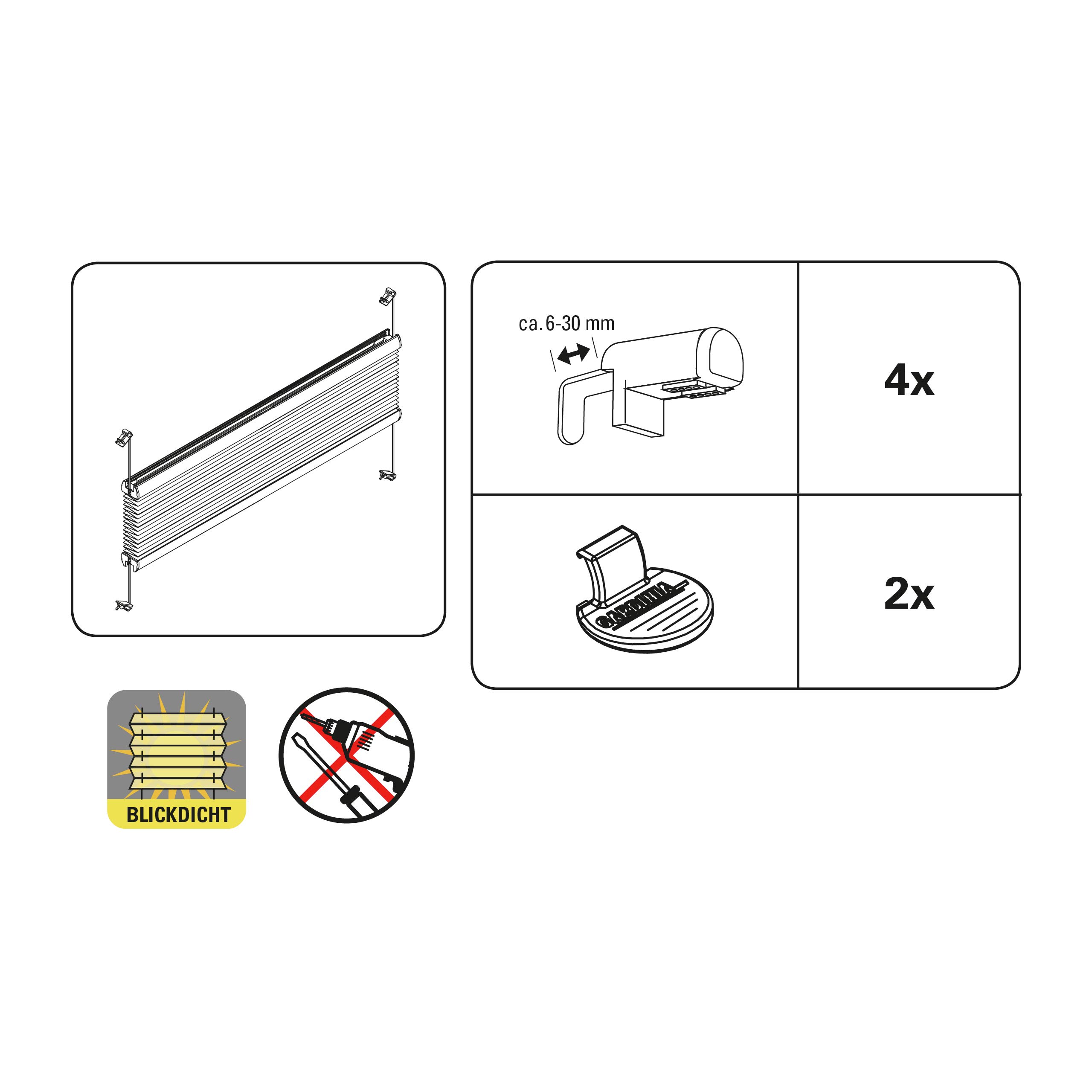 Gardinia Store Plissé à Clipser, Opaque, Kit de Montage Inclus, Store Plissé à 2 Rails EASYFIX, Motif Fleuri, Blanc, 50 x 130 cm (LxH)