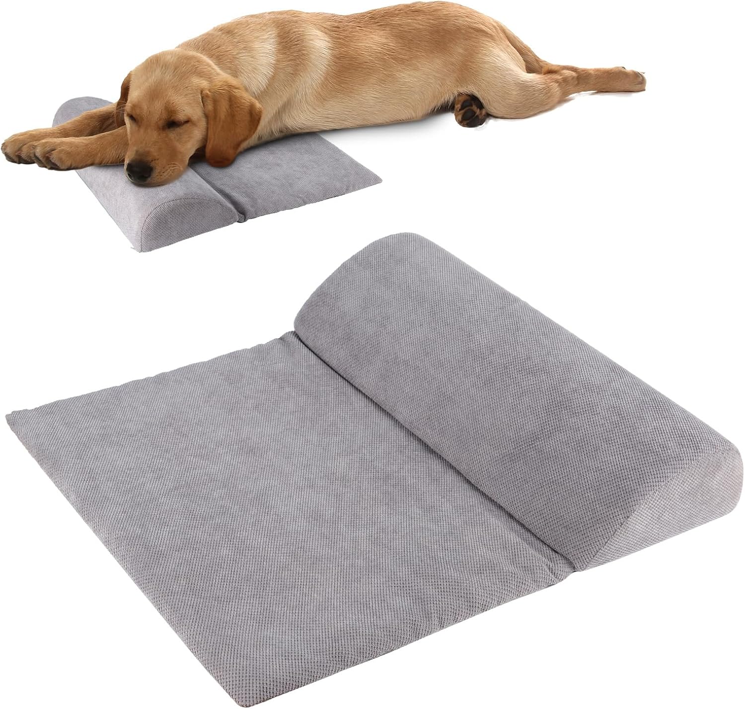Dog Bolster Pillow for Large Dog, Benefit for Cervical Vertebra and Neck, Headrest with High Resilience Foam, Easy to Carry, Machine Washable Cover＆Easy to Clean, Light Grey(Large)