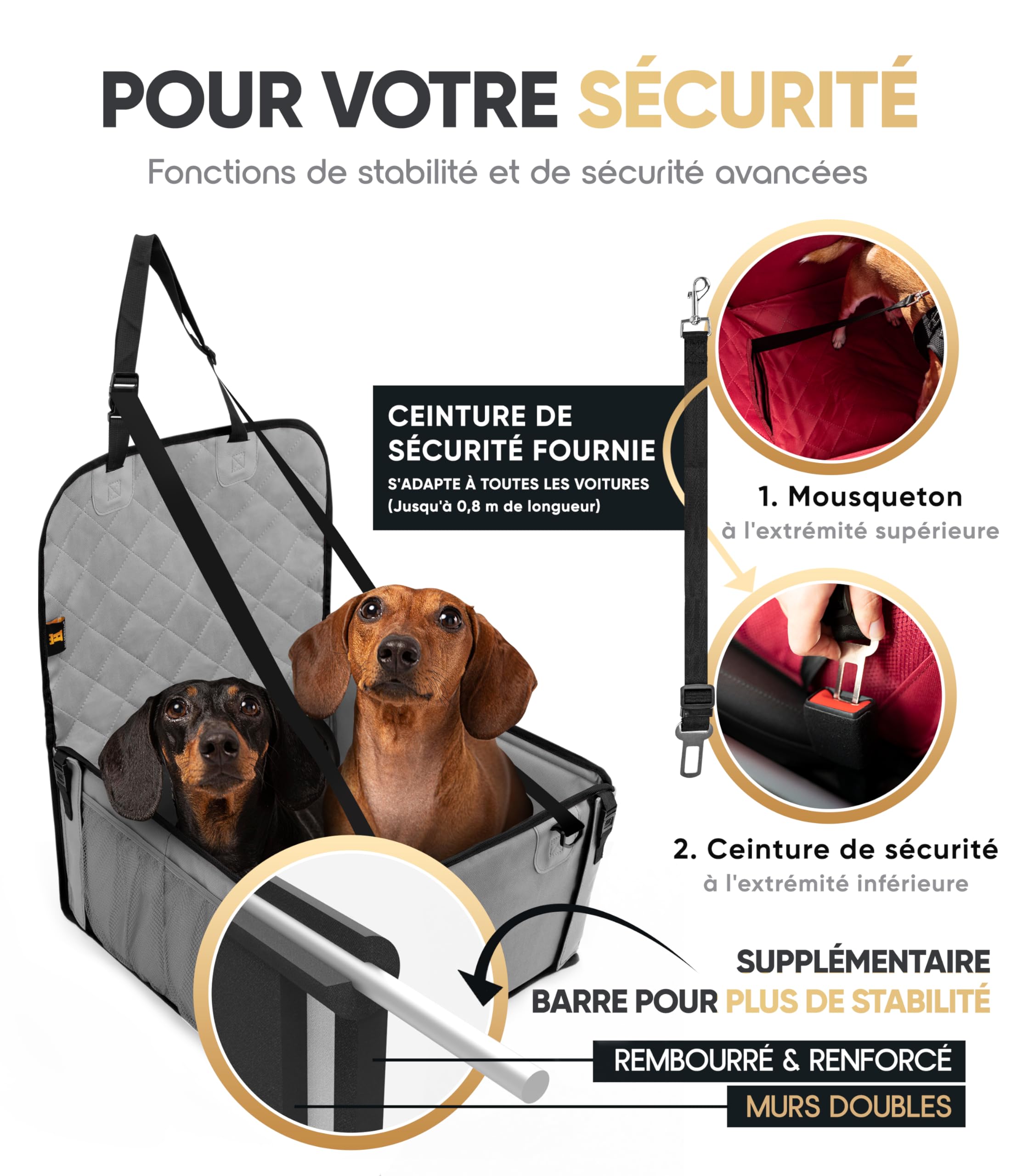 HELDENWERK Asiento de Coche para Perros pequeños y medianos con Correa, Resistente al Agua y Estable para el Asiento Trasero y el Asiento Delantero, Asiento de Coche para Perros, Asiento de copiloto