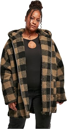 Urban Classics Women's Ladies Hooded Oversized Check Sherpa Jacket Jacket