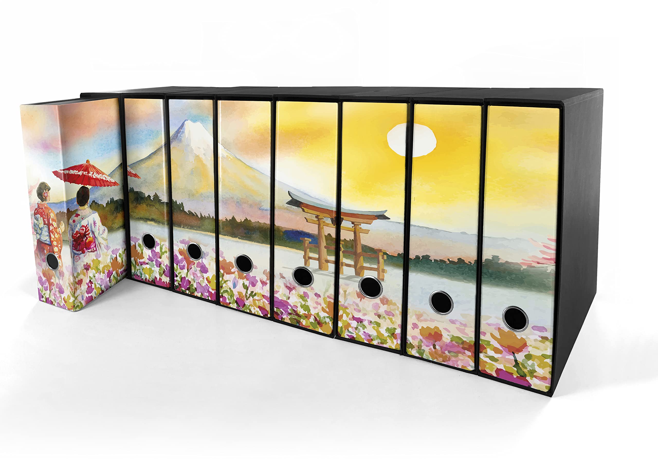 Set da 8 raccoglitori ad anelli MONTE FUJI DISEGNO - Faldoni SHAREPRINTING (H34 con 4 anelli)