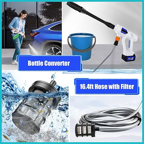 Miniatura 5 de Limpiador a presión portátil inalámbrico para automóvil, hogar, limpieza de jardín, paquete de 2 baterías de 1500 mAh, presión ajustable de 3