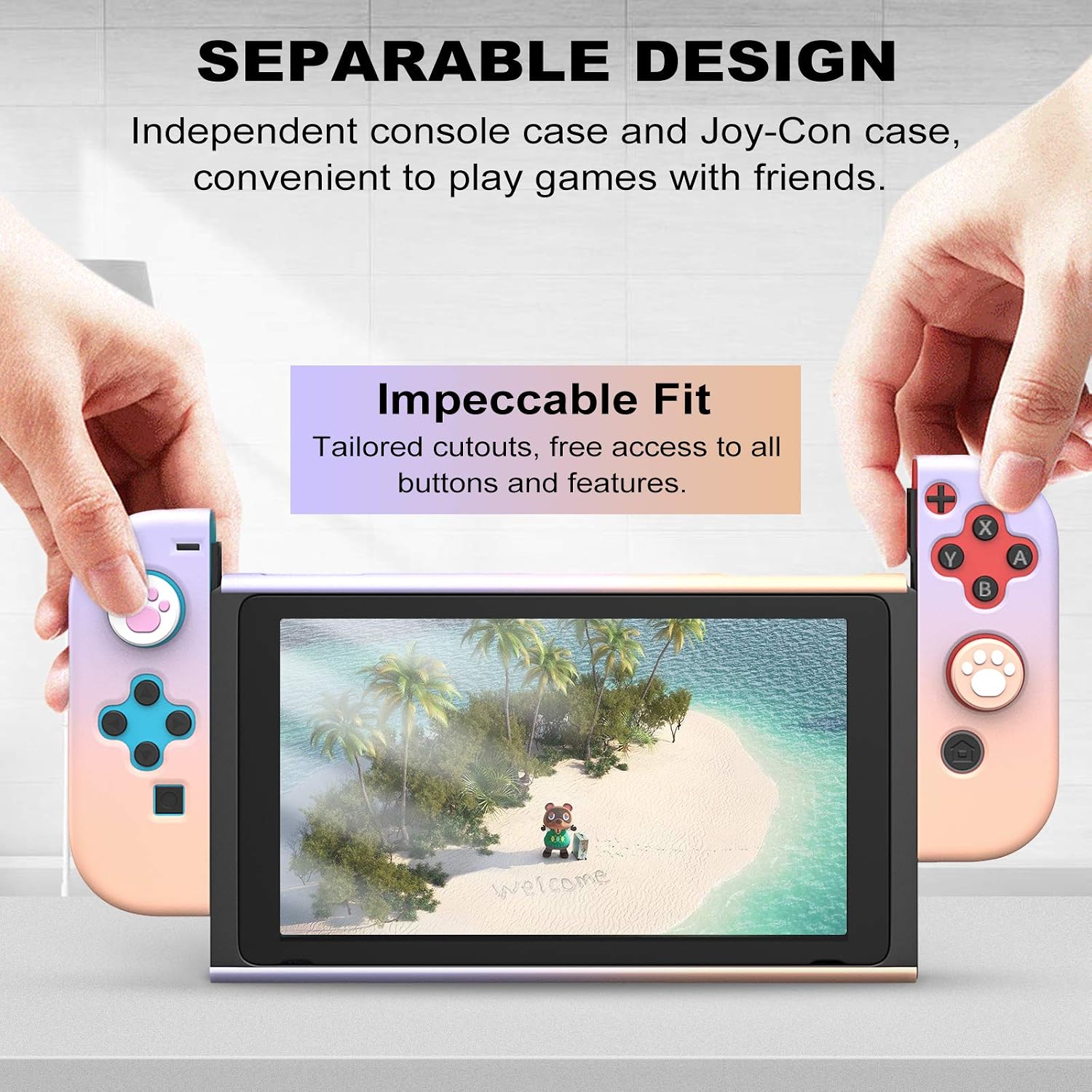 MoKo Dockable Case Compatible with Nintendo Switch,Protective Cover Compatible with Switch Console and Joy-Con Controller,4 Thumb Grip Caps & 2 HD-Clear Tempered Glass Screen Protectors, Pink + Purple