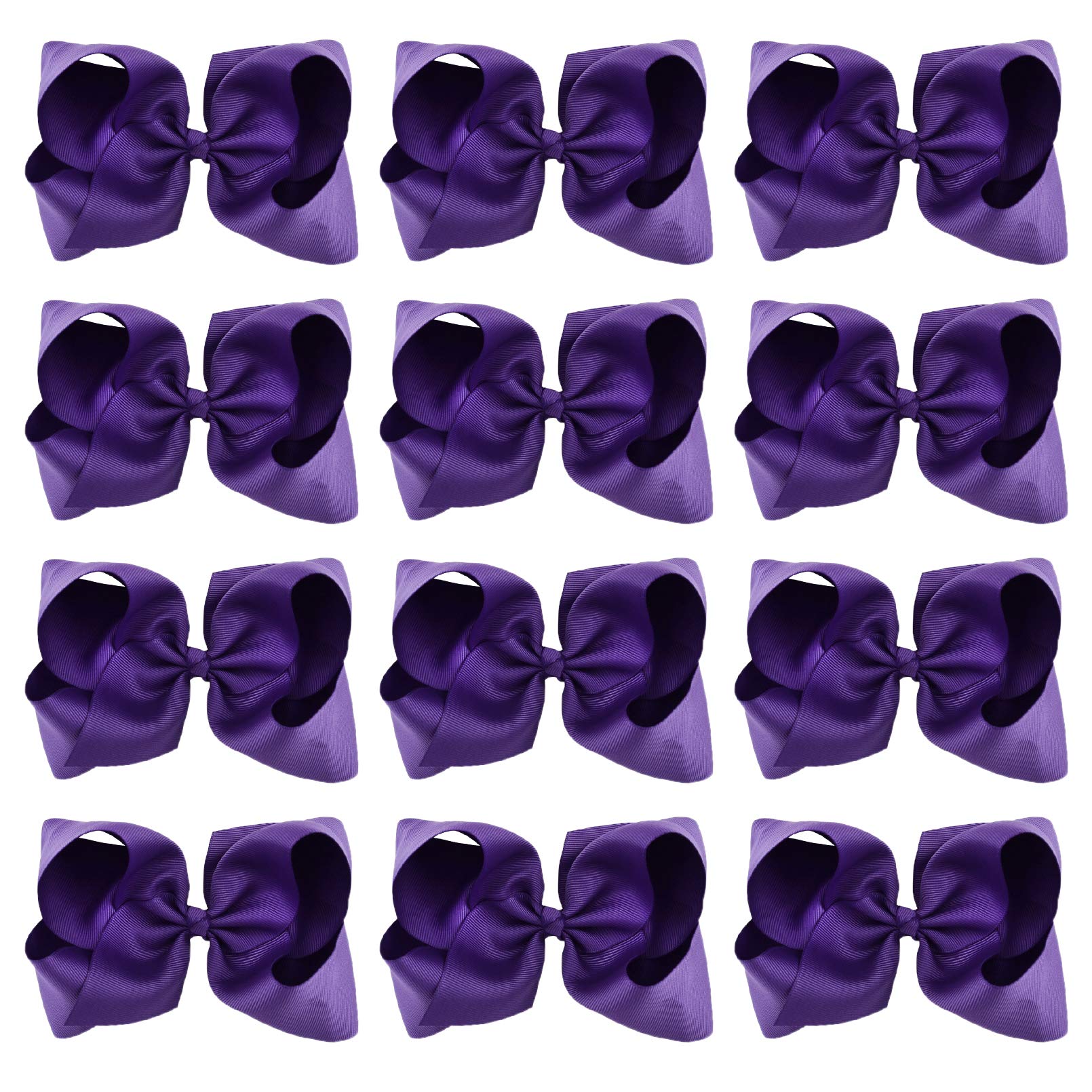 DEEKA 12 PCS 6" Big Hand-made Grosgrain Ribbon Hair Bow Alligator Clips Hair Accessories for Little Teen Toddler Girls - Purple