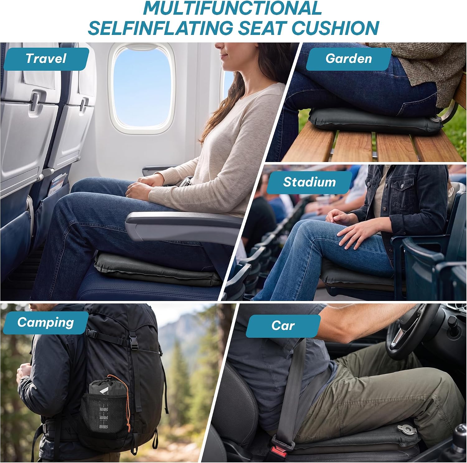 HEETA Inflatable Seat Cushion for Airplane Travel Long Flights Stadium Car
