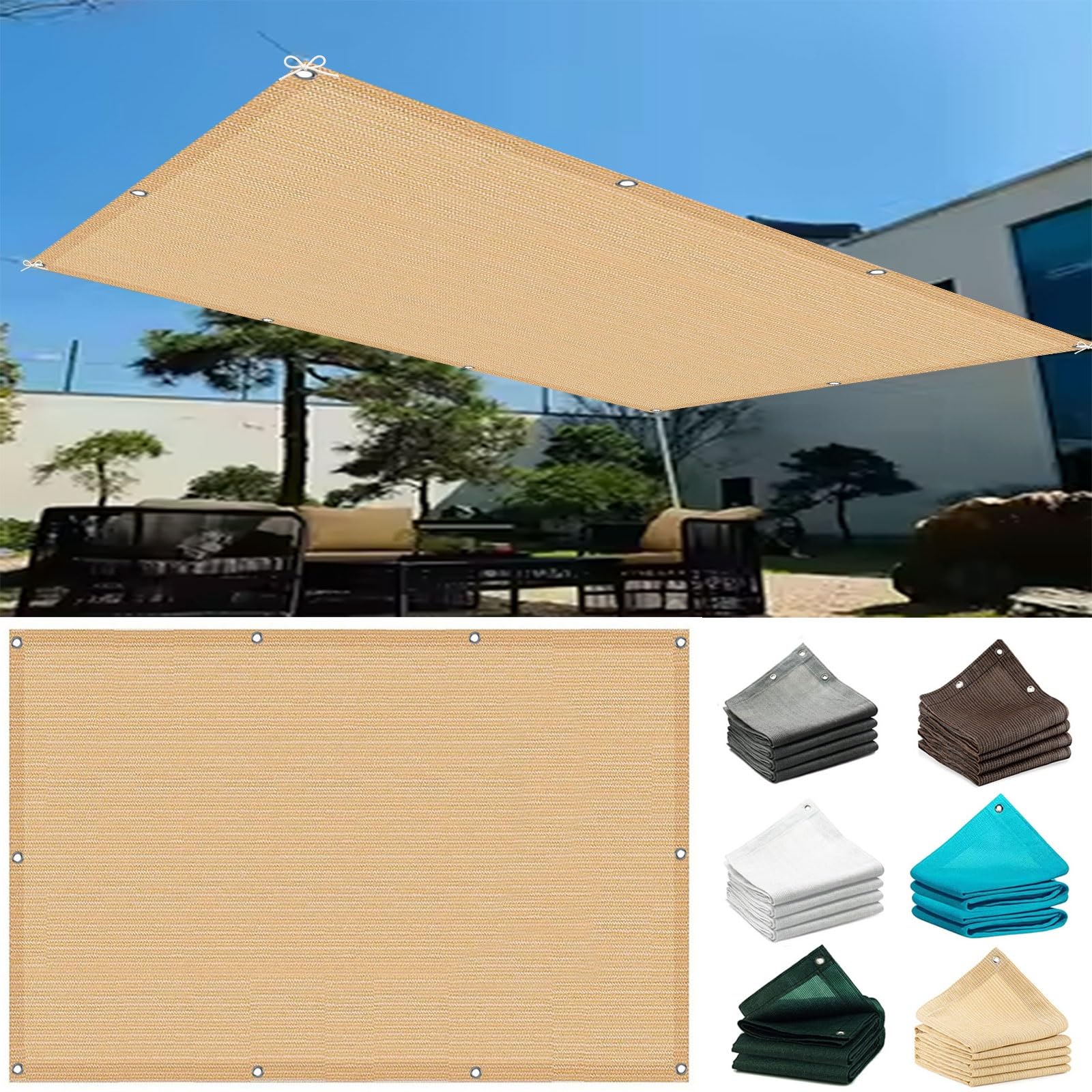 Voile ombrage 3.8x6m crème respirante avec corde pour jardin et terrasse