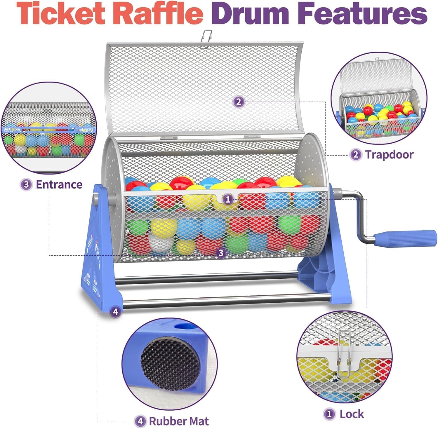 Nelyrho Tamburo della lotteria in metallo portatile Ticket Spinner