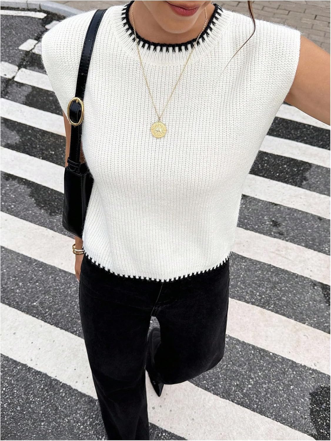 SweatyRocks Women's Short Sleeve Bow Sweater Vest Casual Cap Sleeve Cut Out Knit Pullover Tops Spring Trendy Outfits - Image 5