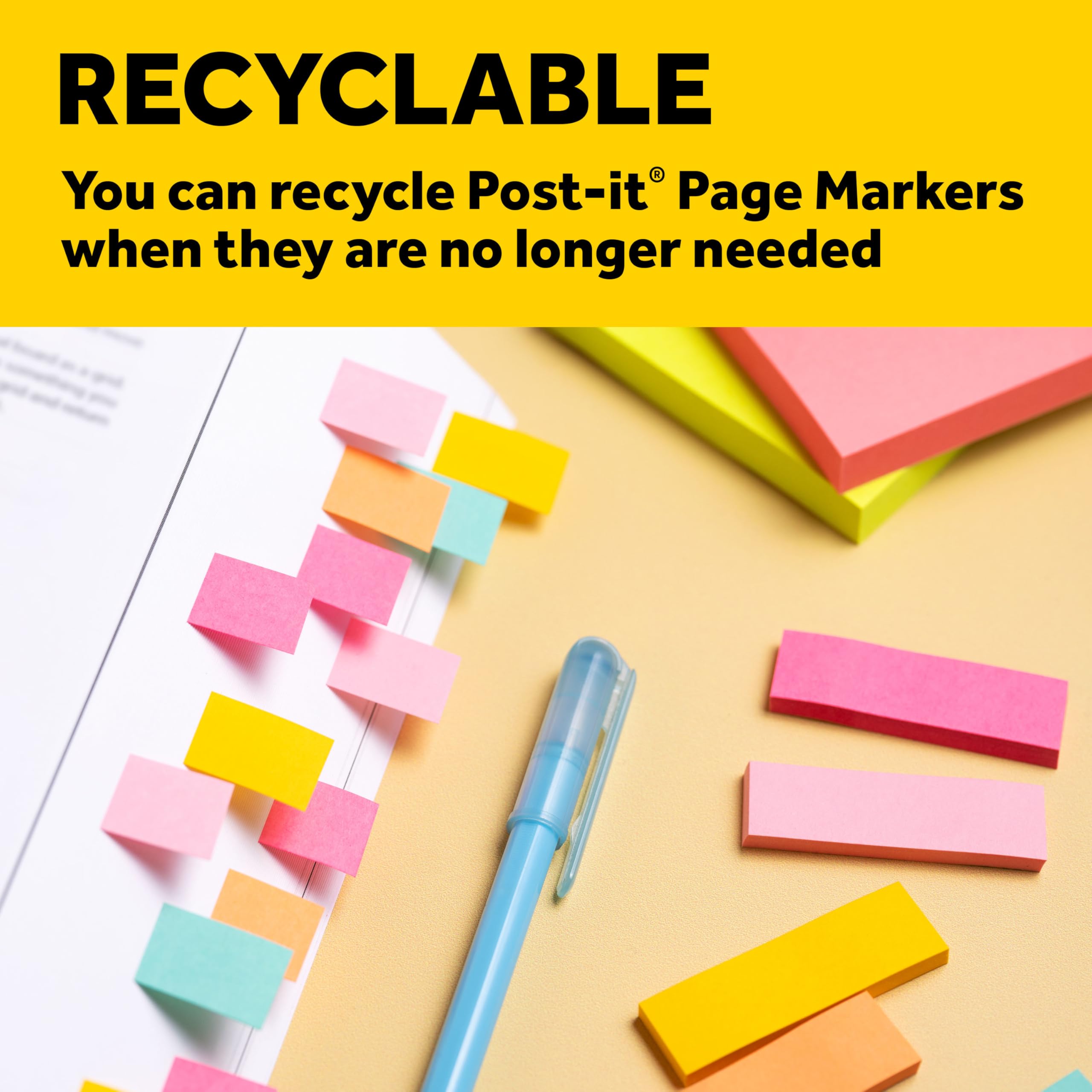 Post-it Seitenmarker, 1,27 x 3,5 cm, verschiedene helle Farben, 100 Blatt/Block, 5 Blöcke/Packung (670-5AF2)