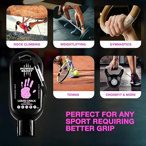 Miniatura 4 de POWER BEAST Tiza líquida de color, combo de 2 botellas de 200 + 1.7 fl oz, tiza deportiva líquida, agarre profesional gratuito para gimnasio,