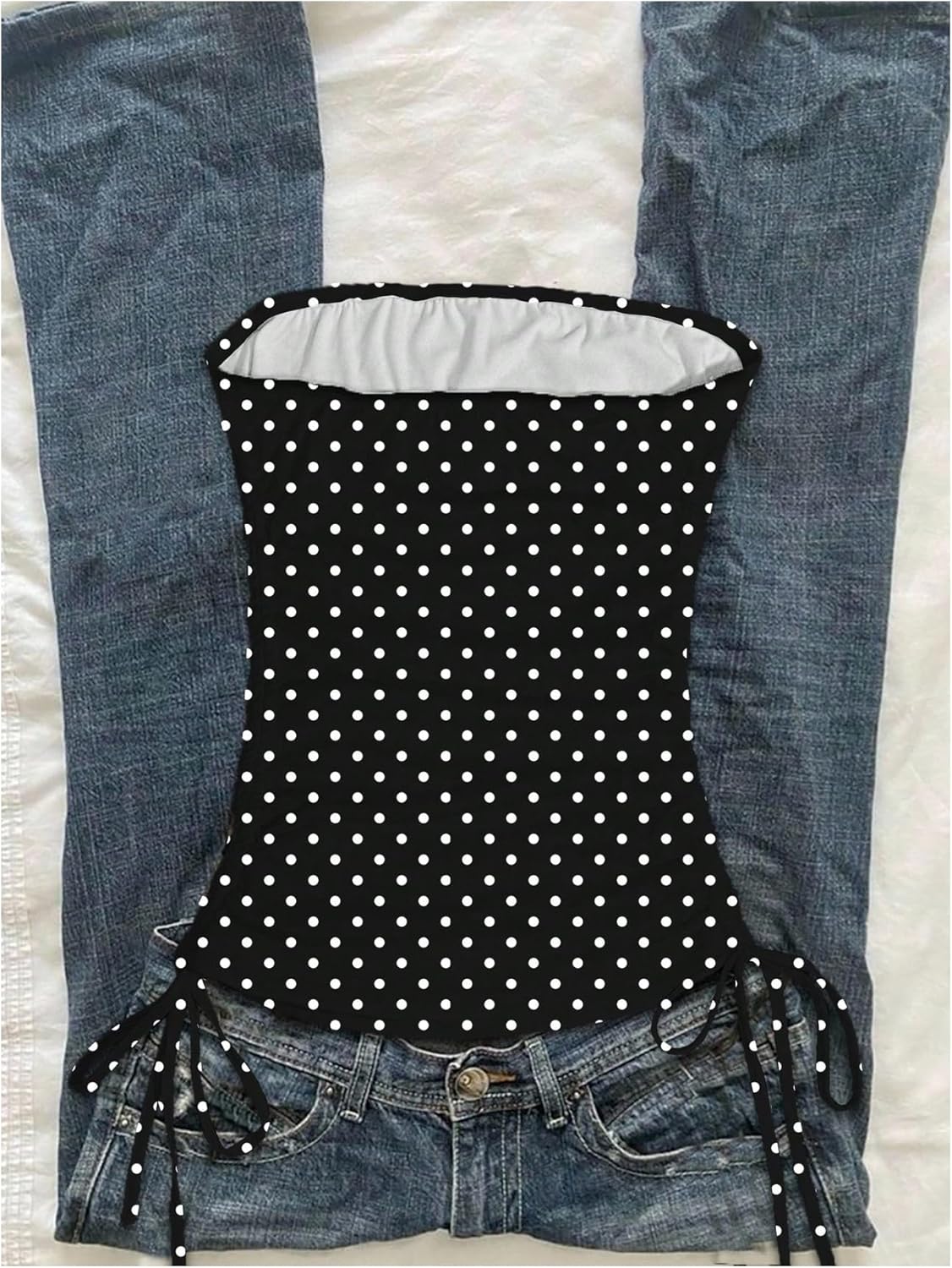 SOLY HUX Women's Y2k Tube Tops Polka Dots Strapless Sleeveless Ruched Drawstring Side Crop Going Out Tops - Image 2