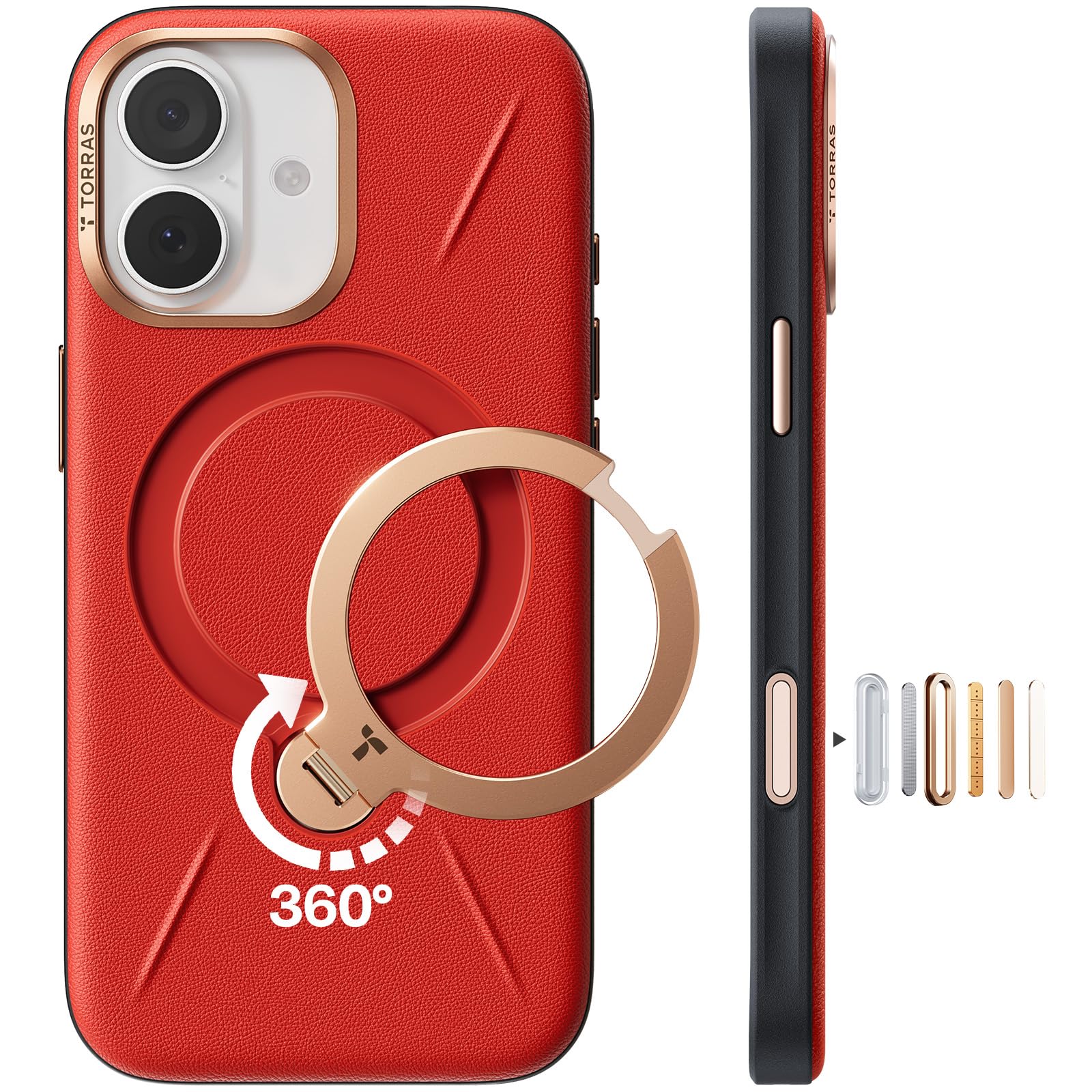 TORRAS Ostand Q3 VegSkin für iPhone Hülle (Klassiker Kalbsleder) (360° Magnetischer Unsichtbarer Ständer) Stoßfest Kratzfeste Handyhülle Edle Lederstruktur