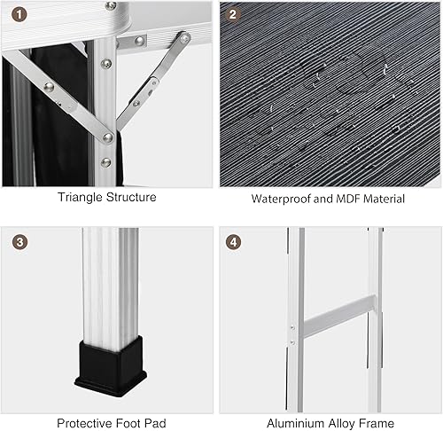 Miniatura 7 de REDCAMP Mesa de bar portátil extra larga con faldas de barra y estante de almacenamiento, mesa de bar desplegable con estante lateral para fiesta,