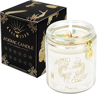 YTENTE Zodiac Sign Candles Gift , Zodiac Crystals Candles Jar ,Astrology Lavender Scented Soy Stones Candles Best Friends Gifts for Women Men Sister Brother Funny Birthday Gift (Pisces)