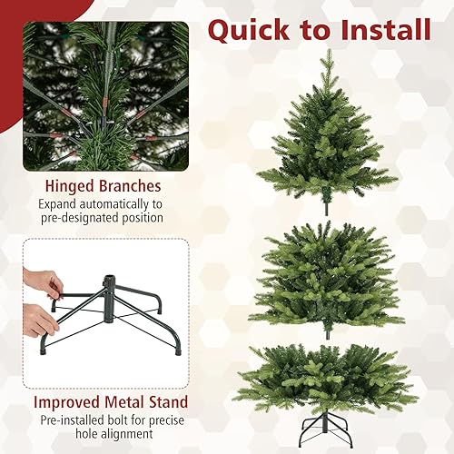 Miniatura 6 de GOFLAME Árbol de Navidad preiluminado de 6 pies con agujas de pino, árbol de Navidad artificial con bisagras con 747 puntas de rama, 350 luces LED,