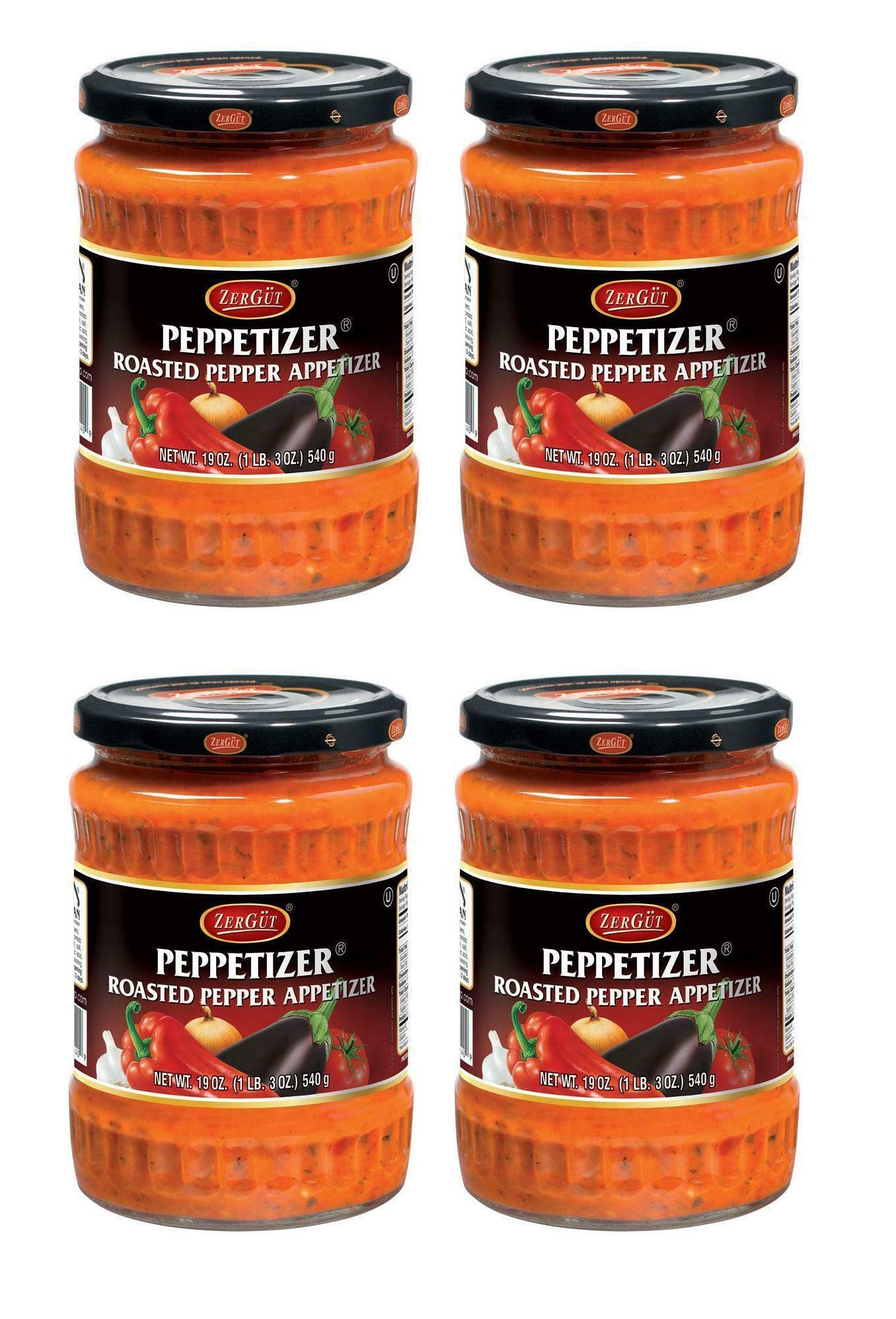 ZerGut Peppetizer Roasted Pepper Appetizer Kosher 4 Glass Jars 19oz/540g each