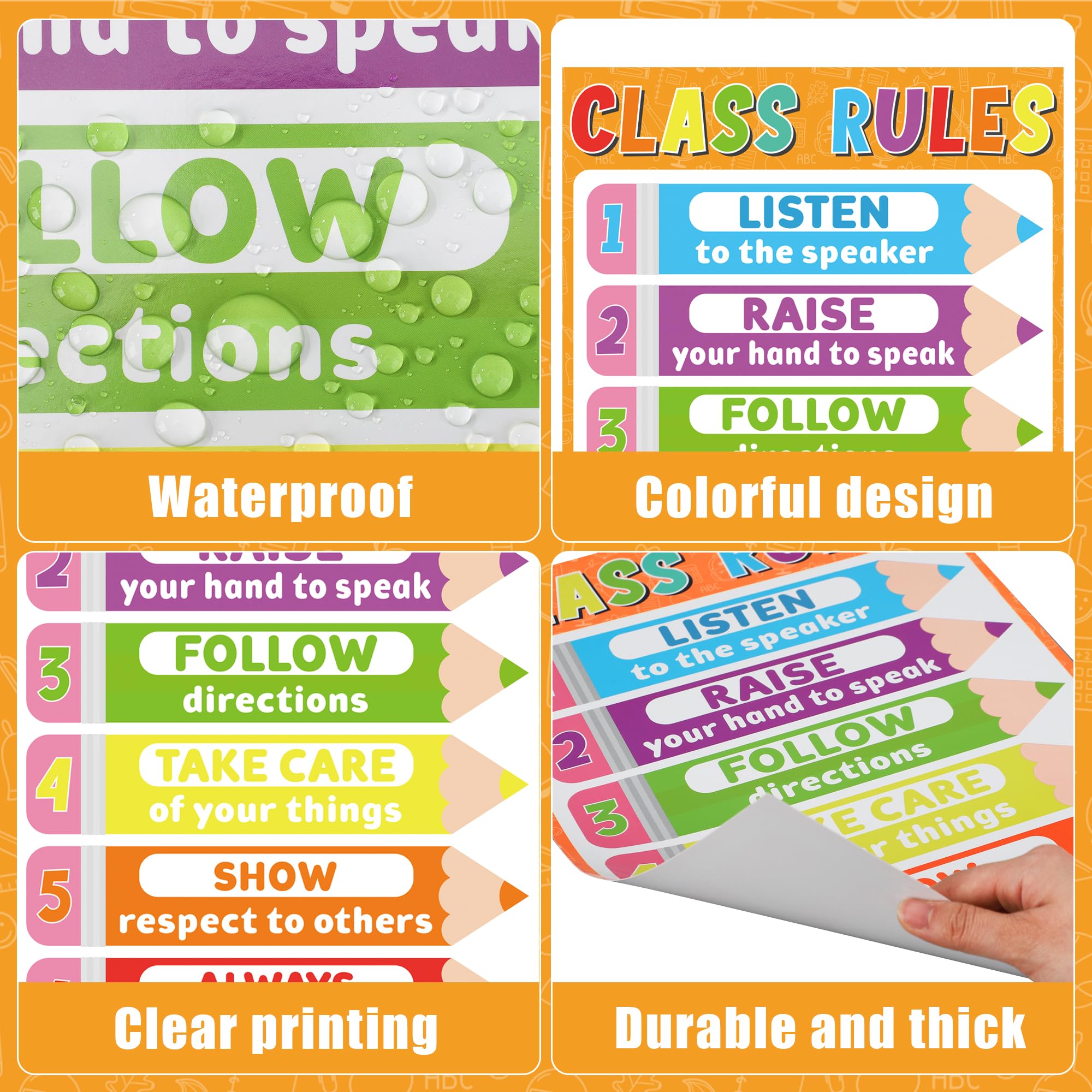 Colorful Pencil Classroom Rules Poster Class Rules Posters for Classroom Decor Motivational Educational Poster Laminated Inspirational Posters for Elementary Preschool Back to School Teacher Supplies - Image 3