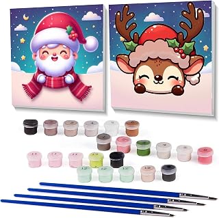 Fotasmua 2 Pack Christmas Paint by Numbers Kit for Adults Kids, Santa Claus Adult Paint by Number Kits with Framed, DIY Cartoon Easy Acrylic Paint by Numbers Kits for Home Wall Decor (8X8 Inch)