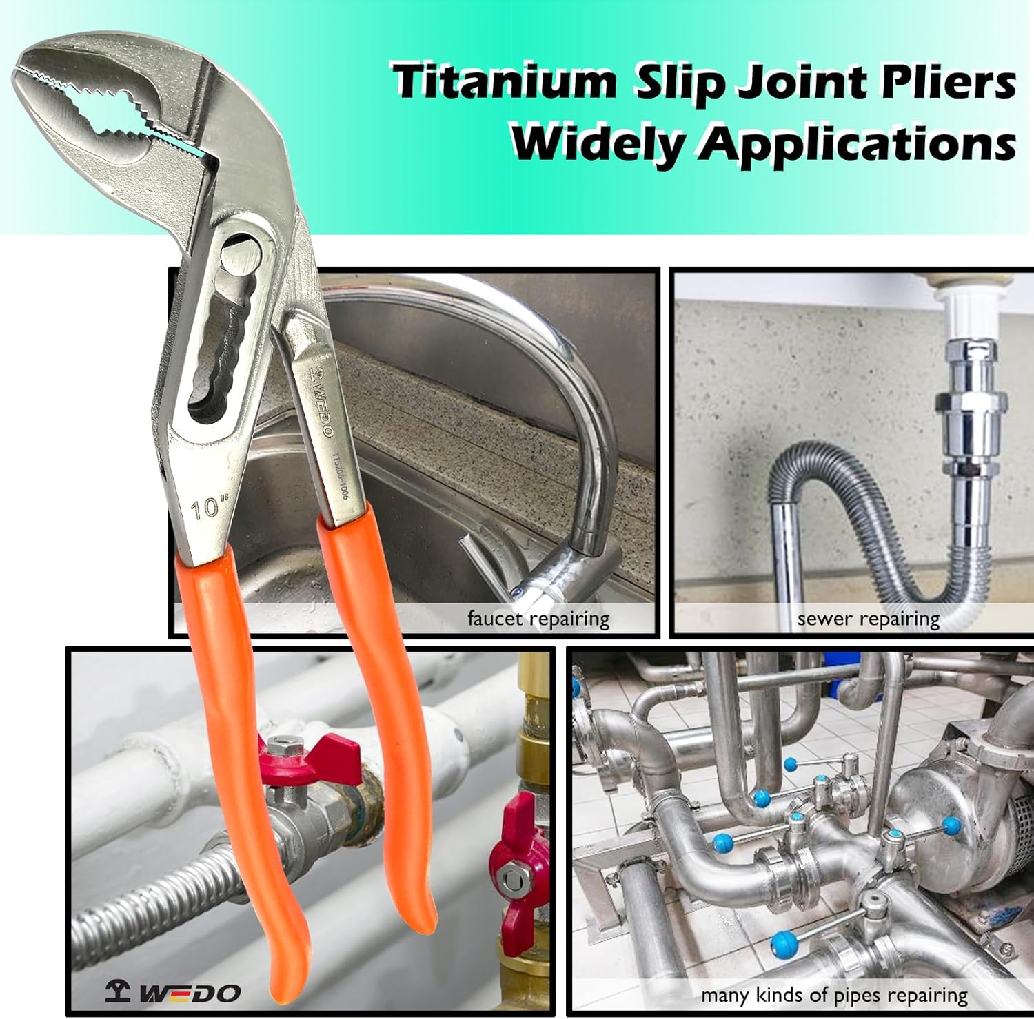 WEDO Water Pump Pliers, Groove Joint Pliers,Titanium, Size 6"(150mm),Lightweight, Non-magnetic,Corrosion Resistant,Die-forged,Apply in Aerospace,Marine,Biomedical,Chemical, Petrochemical