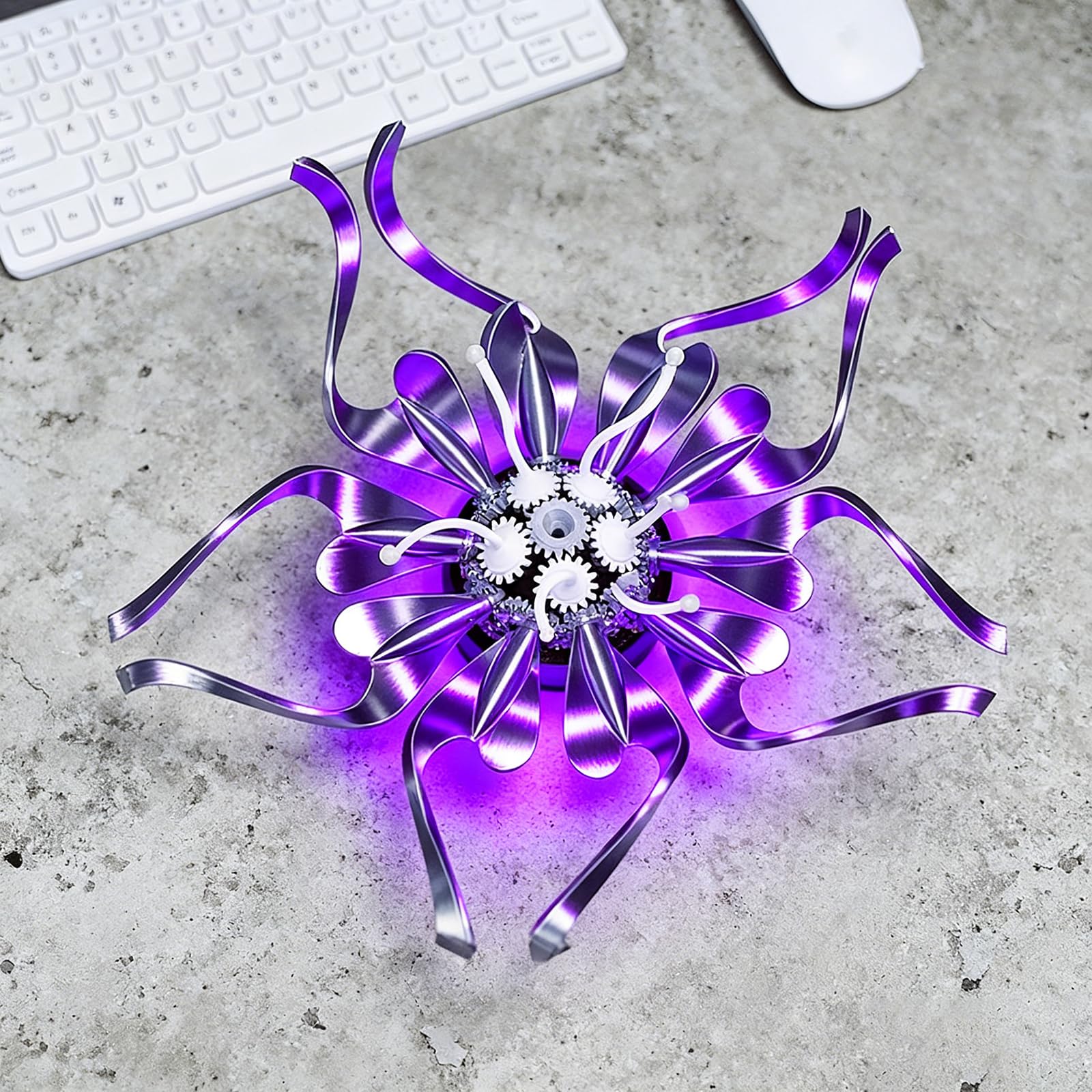 Mechaniczna ozdoba kwiatowa, rzeźba sprzętu biurkowego, z oświetleniem RGB z pilotem, odpowiednia do montażu na ścianie, idealna na biurka, pokoje gier i kolekcjonerów
