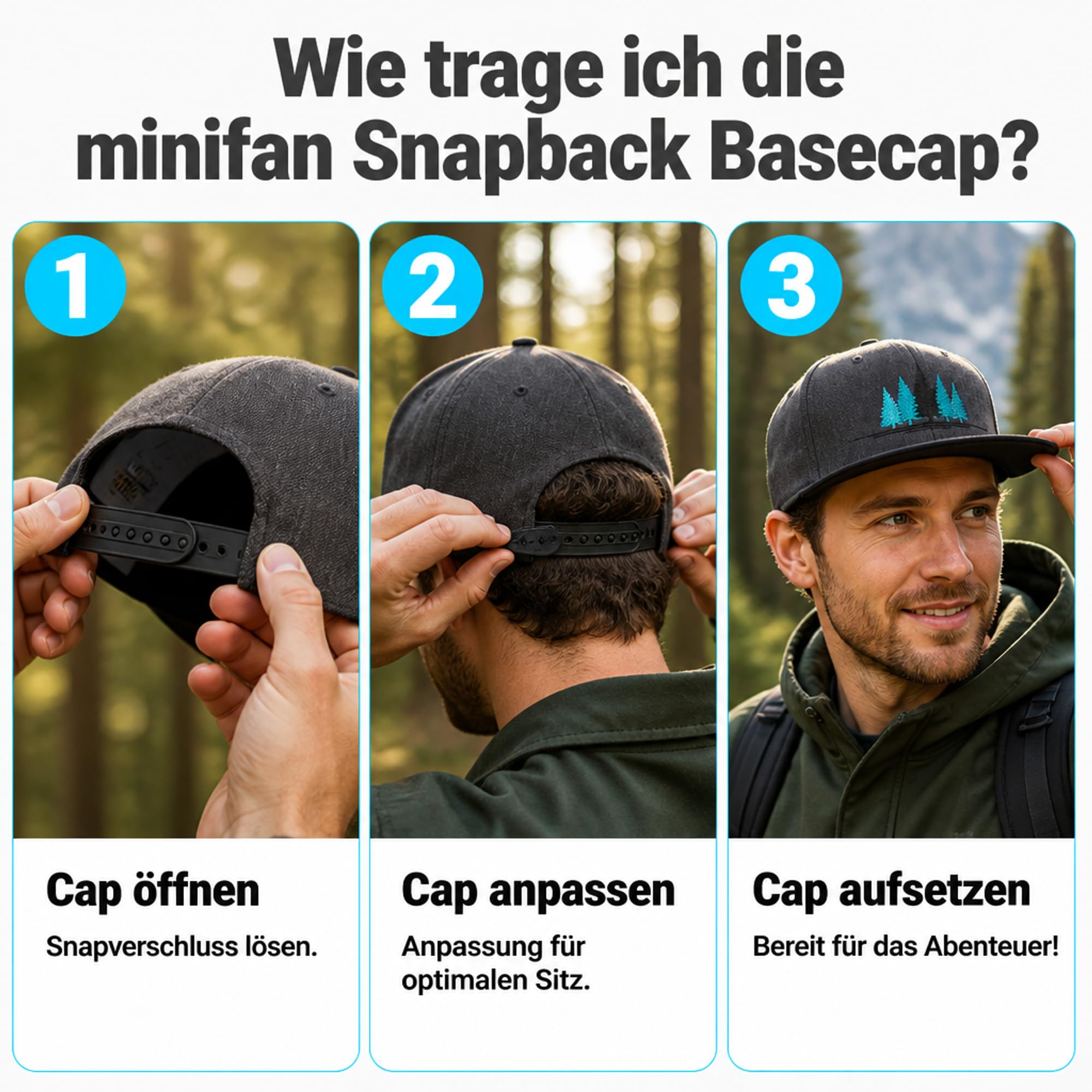 Cap Herren Flexfit Snapback : Natur Wald - Kappi für Naturliebhaber Herren & Damen Baseball Cap Kappe Mütze Outdoor Kletter Ausrüstung Wander Zubehör