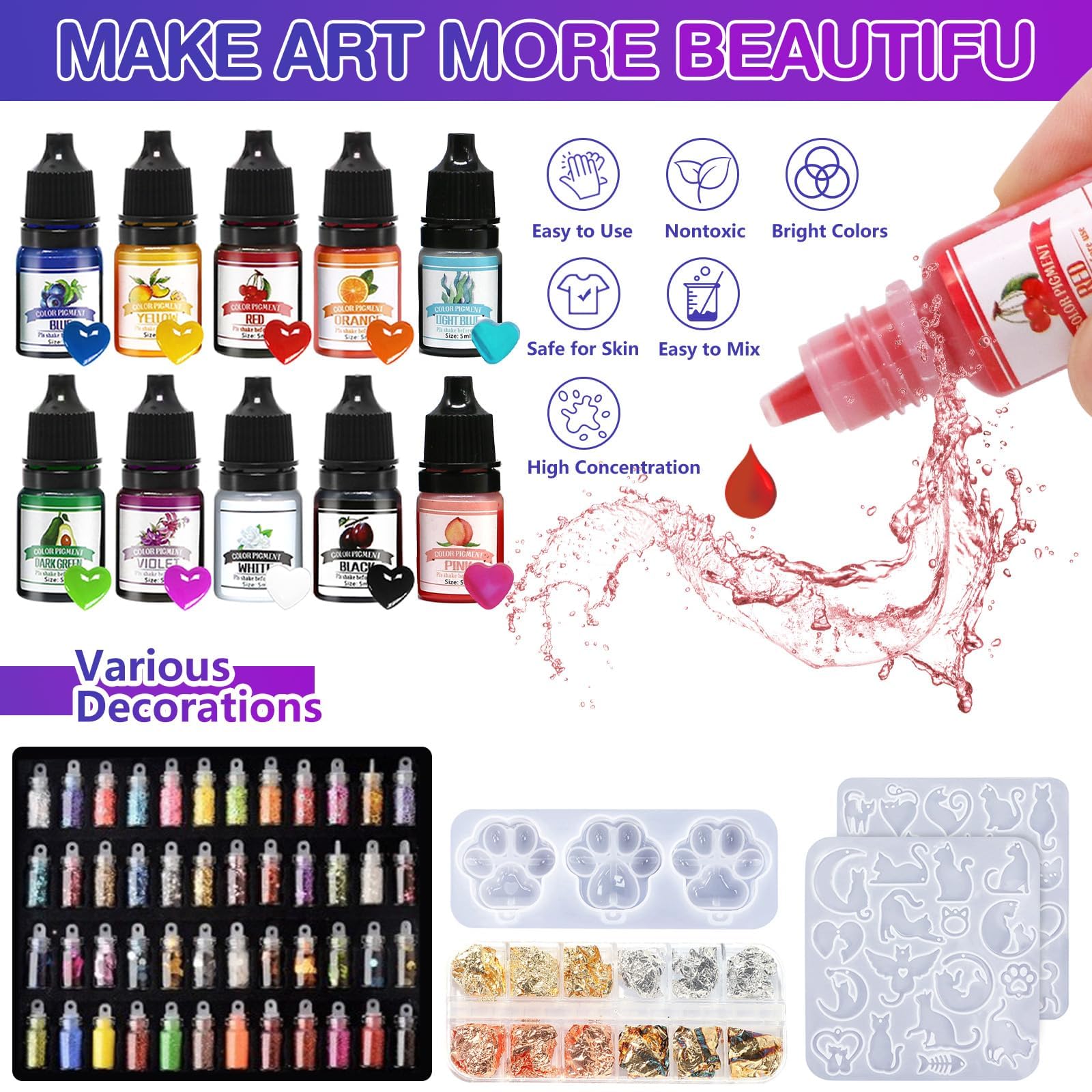 UCAMP 1020ml Resina Epoxi Transparente,1:1 Kit Resina Epoxi con Pigmento,Resina Epoxi Manualidades,Resina Epoxi Kit con pintura,purpurina,hoja de oro, Epoxy Resin para Hacer Llavero, Joyas