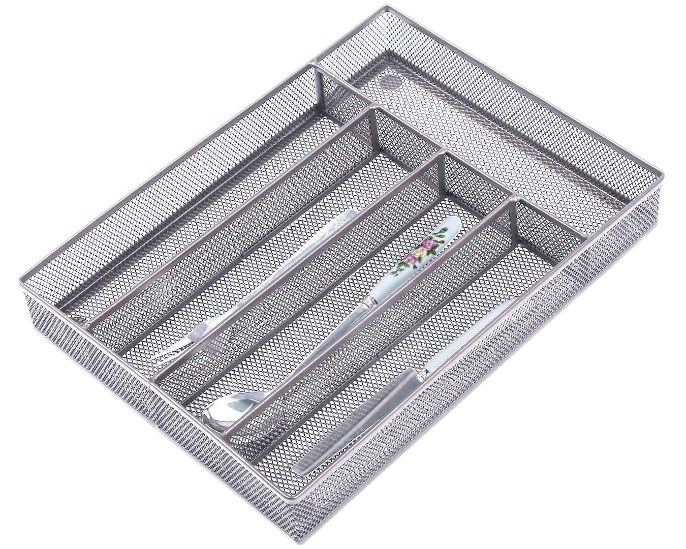 COSWE Silverware Tray for Drawer, Silverware Organizer, Metal Drawer Organizer Kitchen Utensils with Foam Feet Multi Compartments Cutlery Organizer in Drawer (SLIVER)