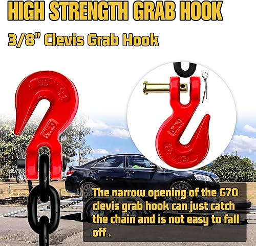 Miniatura 11 de Cadena de transporte G80 Cadena resistente de 1/4 pulgadas × 20 pies con resistencia a la rotura de 3300 libras para remolque Cadenas