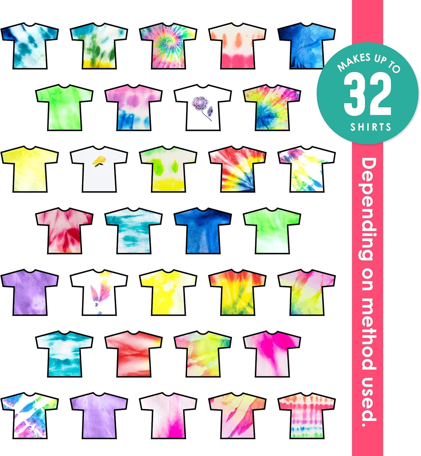 SEI 16 Pack Classic & Neon Tie Dye Spray Kit, Tye Dye Kits for Large Groups, Pre-Mixed Water Based Fabric Dye, Spray Bottle Included, Spray Paint for Clothes