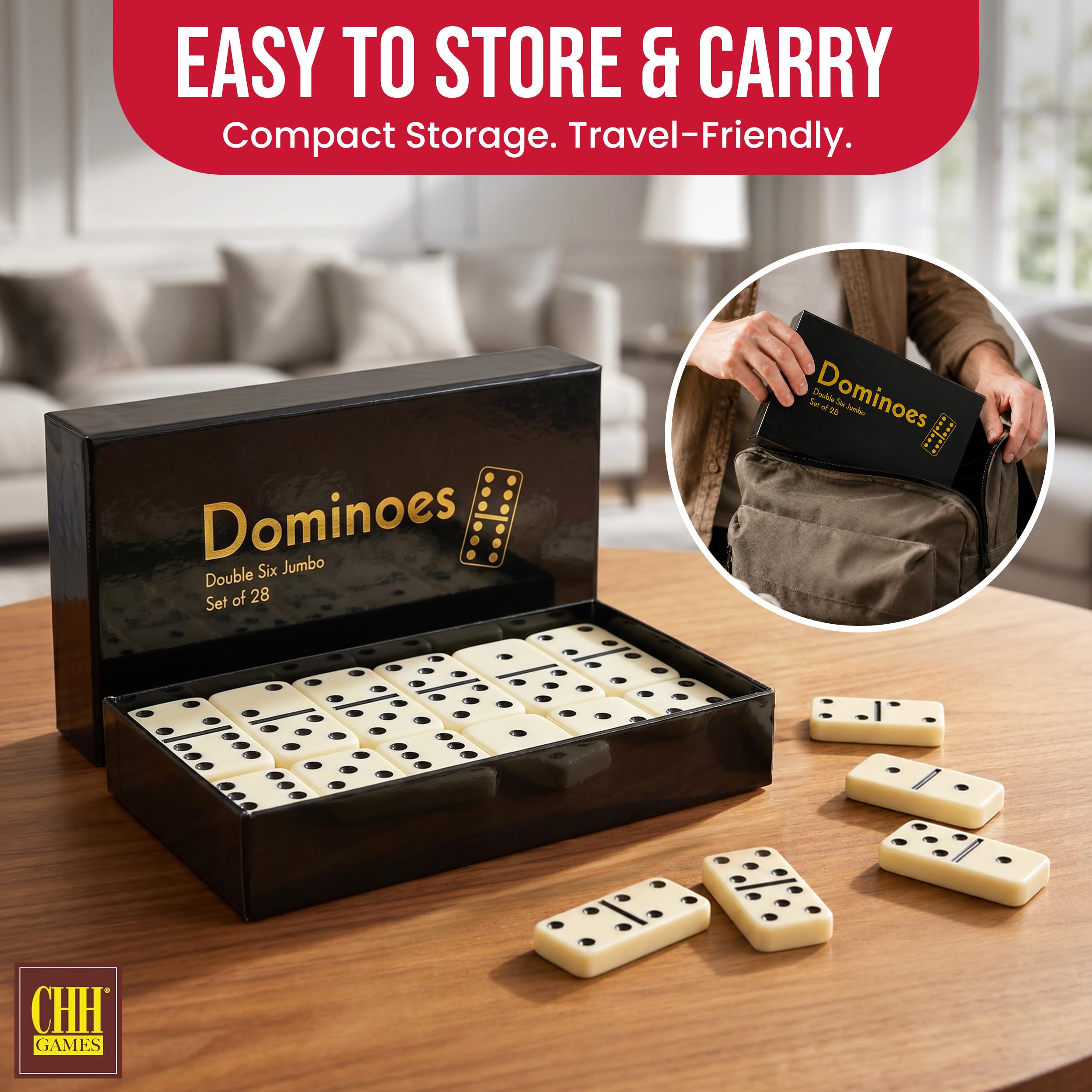 Amazon.com: CHH Black/Cream Color Double 6 Jumbo Size Domino Tiles