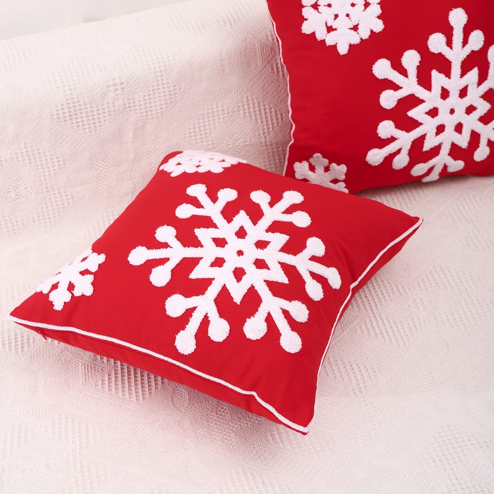 Weihnachts-Kissenbezüge 2er Set – 45x45 Cm, Rot Samt Mit Schneeflocken, Beidseitig Bedruckt Für Sofa & Wohnzimmer