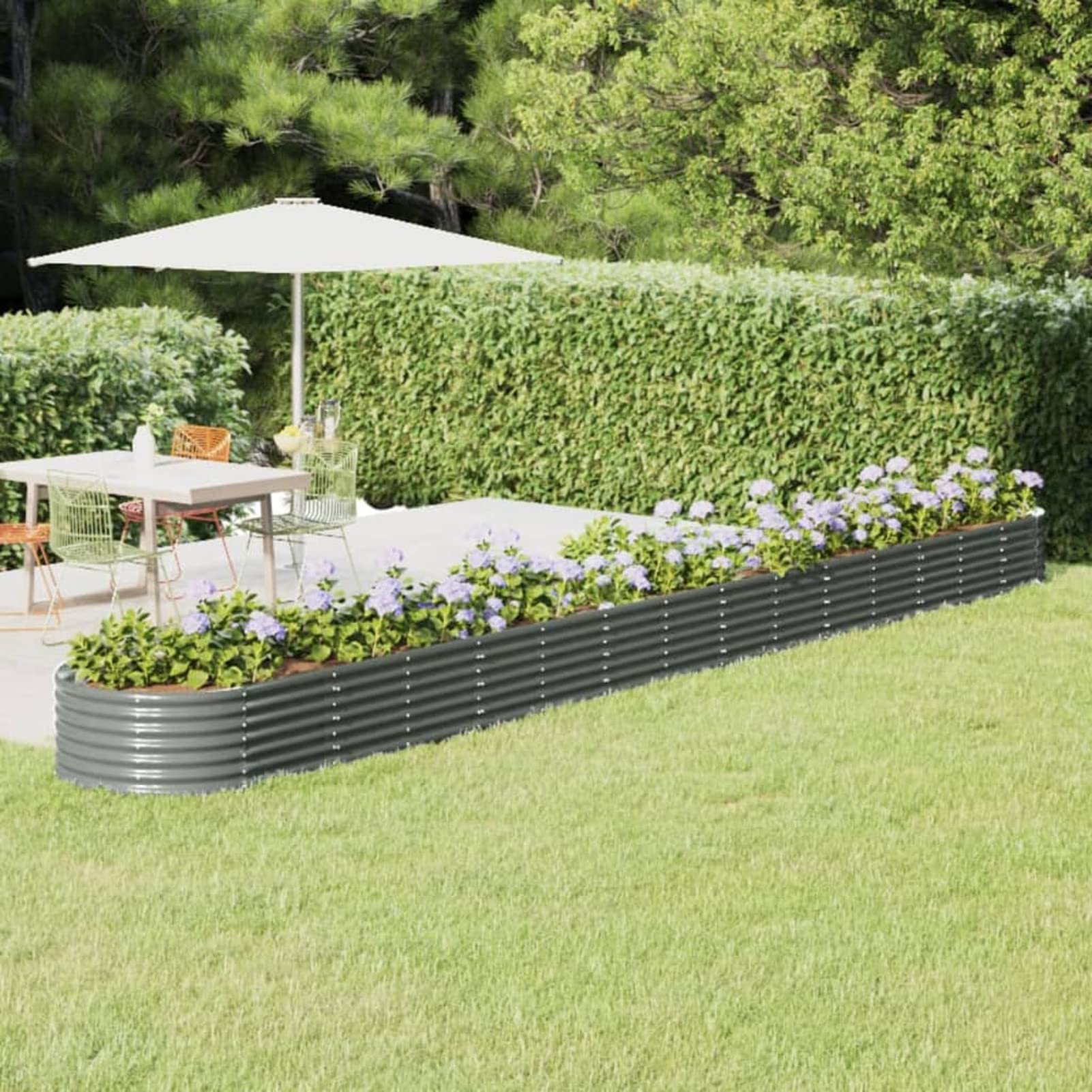 IKAYAA Raised Beds for Garden Metal Raised Bed Galvanised Steel Outdoor Planters Garden Planter for Herb Growing Fruits Flower -grey-620 x 80 x 36 cm