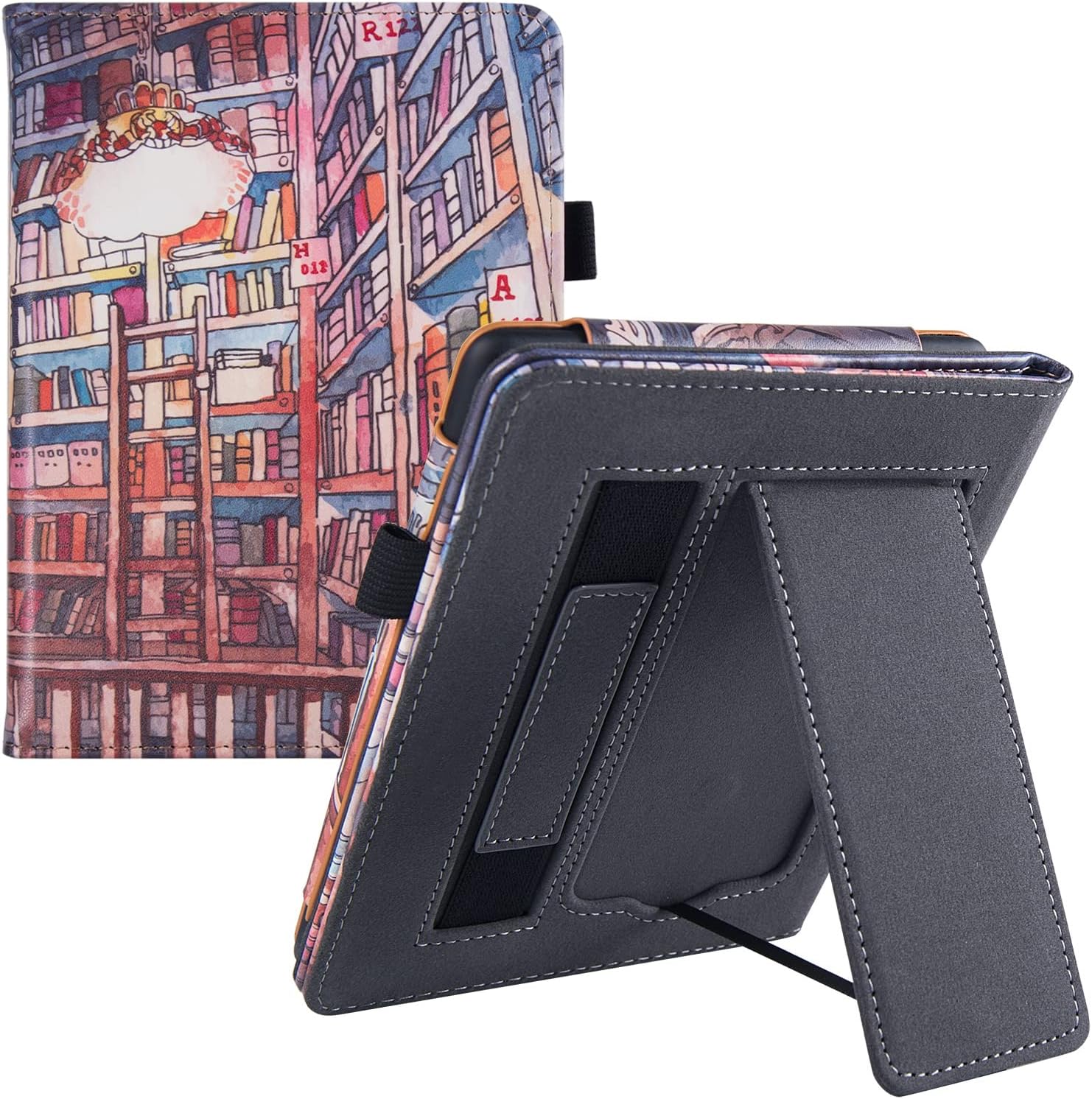 BOZHUORUI Kindle Paperwhite 11th Generation Case 2021 (Including 6.8 inch Signature Edition and Kids Edition) Premium PU Leather Cover with Stnd/Hand Strap and Auto Sleep/Wake (Bookstore)
