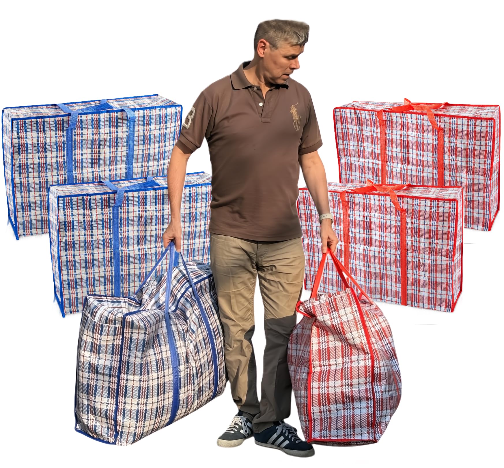 Start And Drive Ltd 6 Bags Mix ( Red + Blue ) Laundry Bag, Extra Large (Xl) Laundry Bags Heavy Duty Storage Bags Reusable Strong Zip Large Boxes For Moving House Clothing & Wardrobe Storage 6 Bags Mix (Red + Blue)