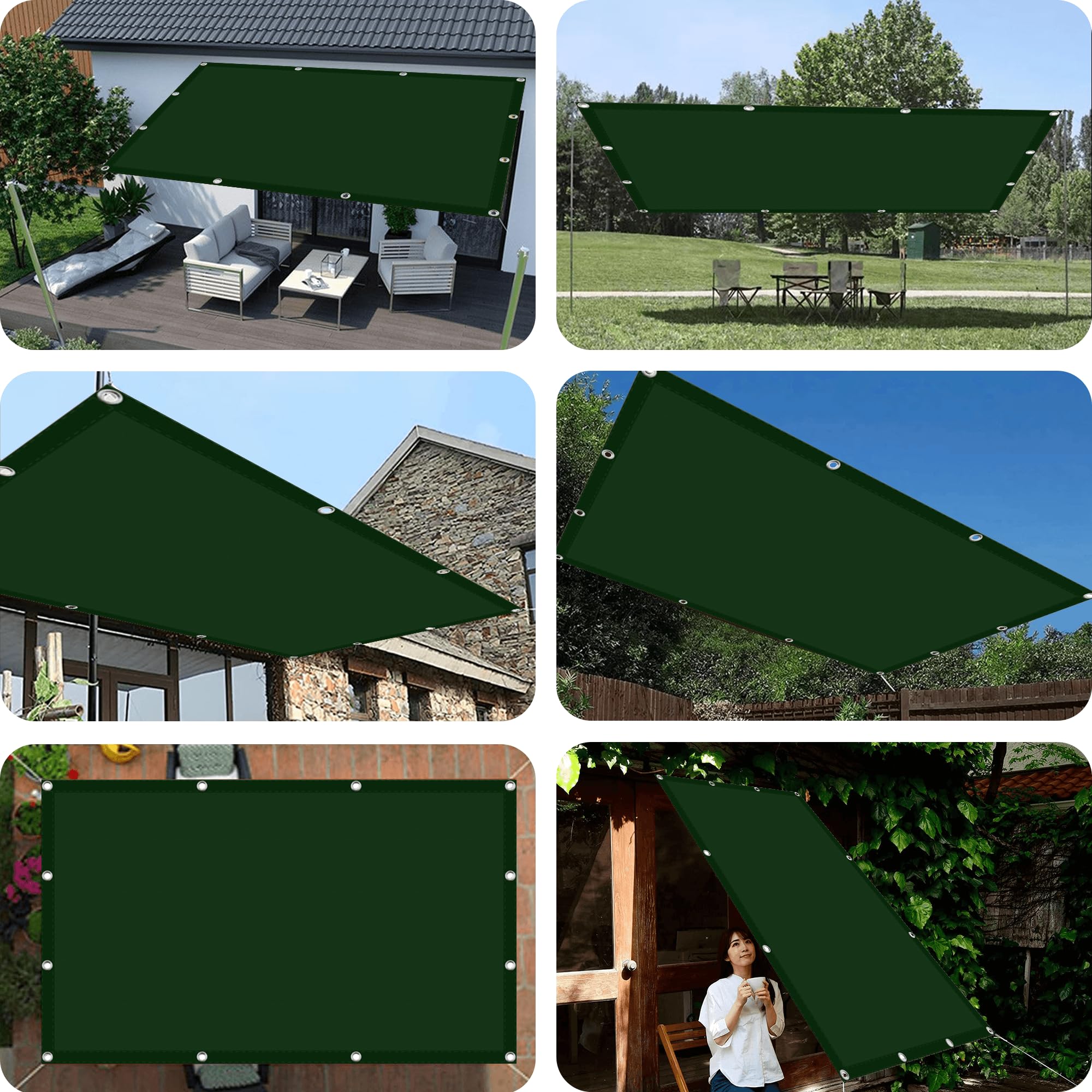 Voile d'ombrage Rectangulaire 150 x 300 cm Résistant à l'eau Imperméable Toile Ombrage Contre Le Vent pour Patio Jardin, Terrasse, Extérieur, Balcon, Vert Foncé