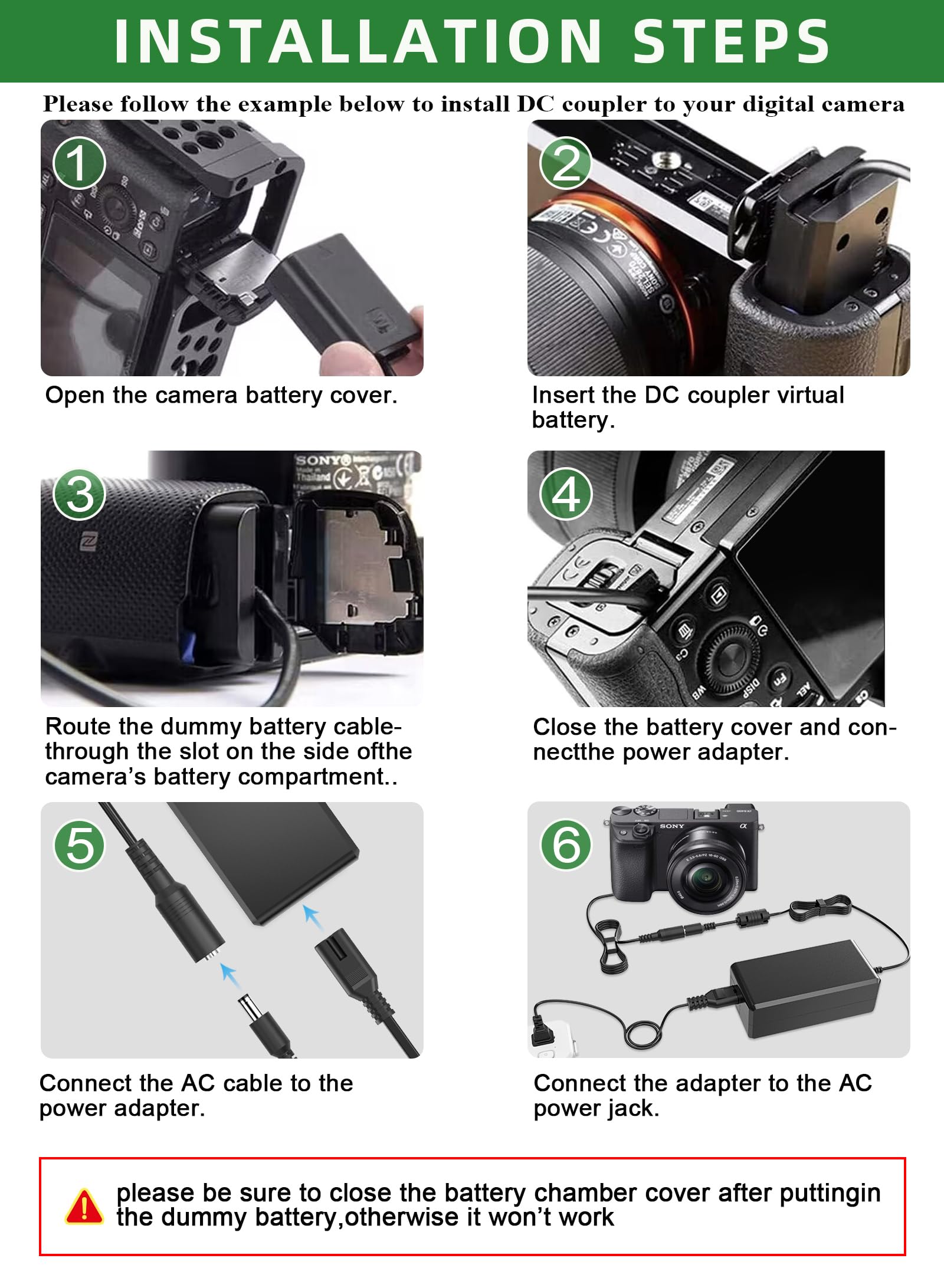 AC-PW20 Adaptador de Corriente con Pantalla LCD NP-FW50 Kit de acoplador de CC de batería simulada para Sony Alpha A6000 A6100 A6300 A6400 A5100 A7 A7RII A7S ZV-E10 RX10II III IV NEX3 / 5/6/7
