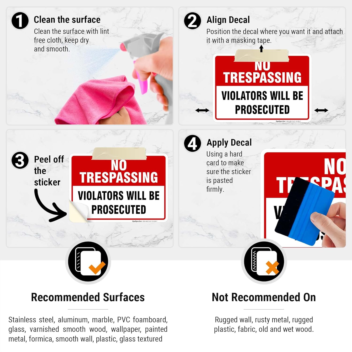 No Trespassing Sign - (4 Pack) - Violators Will Be Prosecuted | 10x7 Inches,Rust Free 0.40 Aluminum, Fade Resistant, Indoor/Outdoor Use, Made in USA