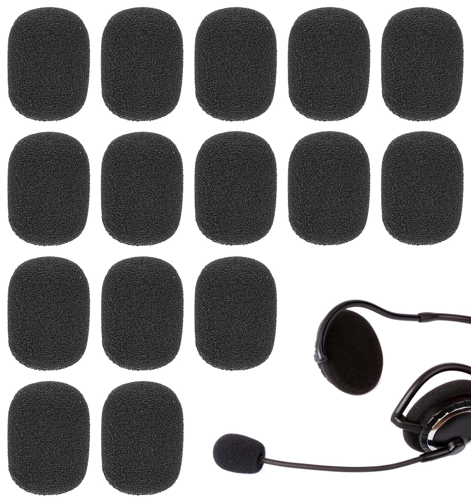 15PCS Mic Foam Cover, Headset Microphone Covers Foam, Noise Reduction Sponge for a Variety of Lapel & Mini Microphones (Black)